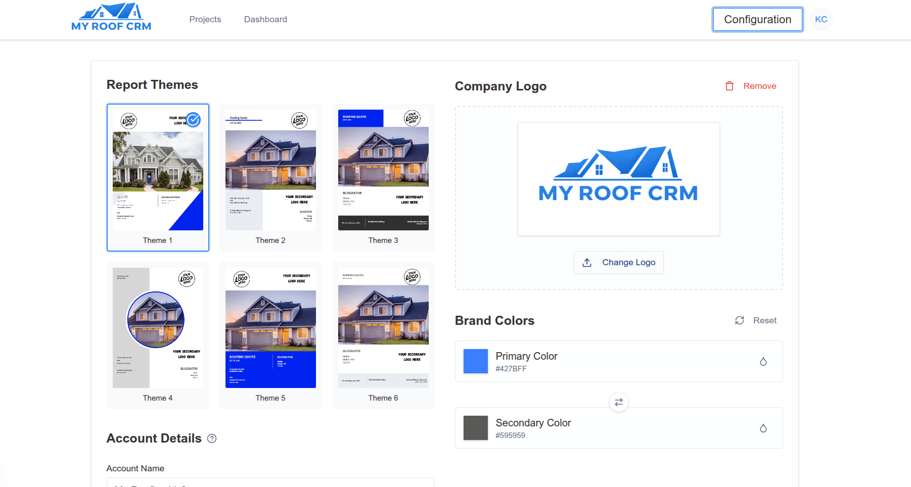 My Roof CRM proposal builder workflow preview