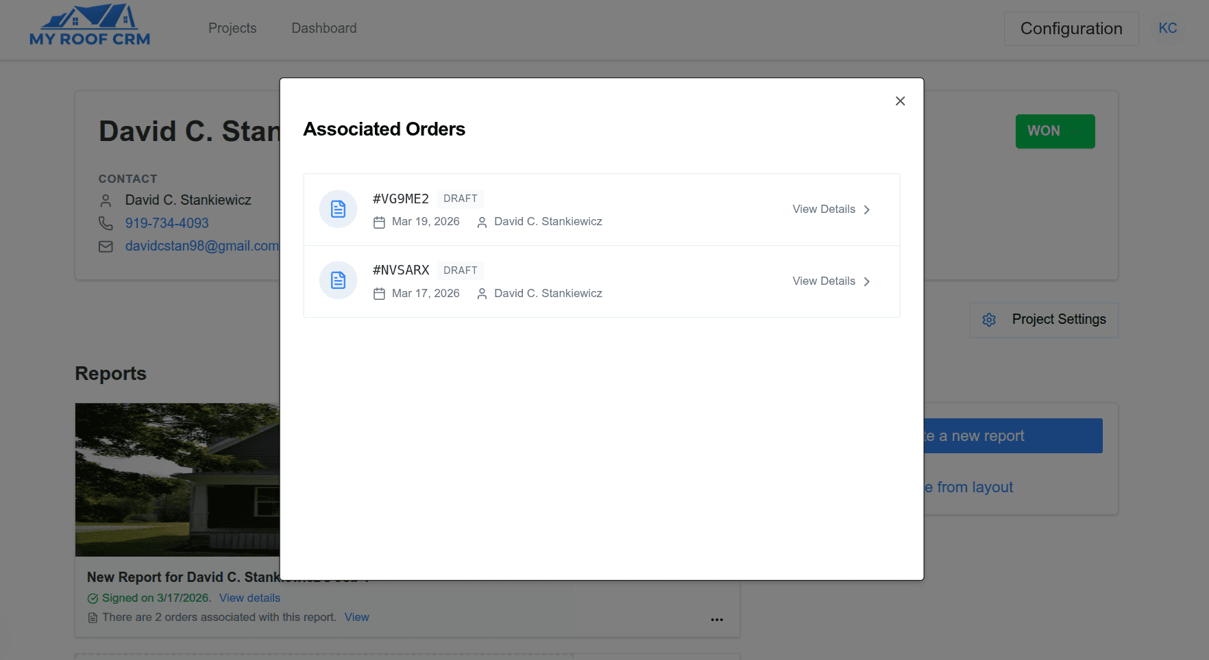 My Roof CRM post-signature operations preview